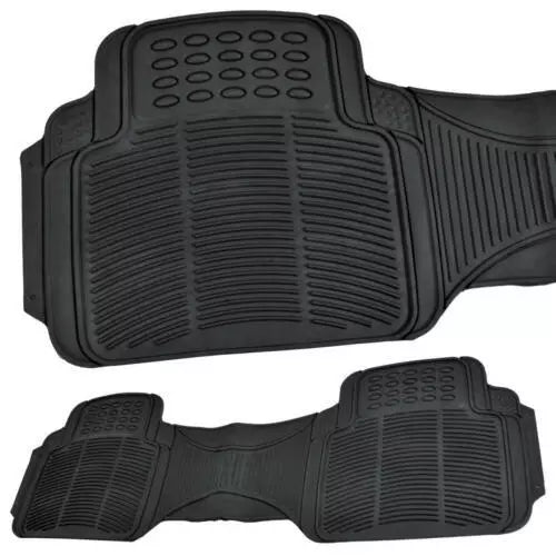 3-Row All-Weather Rubber Car Floor Mats & Cargo Cover Trunk Liner Max Duty Black