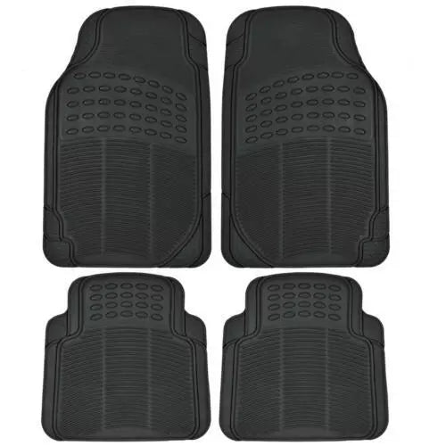 3 Row All-Weather Rubber Car Floor Mats & Cargo Cover Trunk Liner Max Duty Black