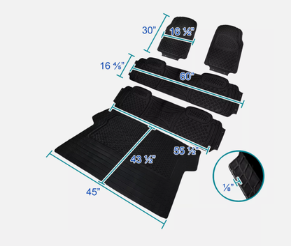 5PC Front+Rear+Cargo Liner Semi-Custom Heavy Duty Rubber Floor Mats Carpet Black