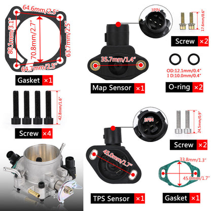 70mm Throttle Body Intake Manifold with TPS MAP Sensor for 1990-2009 Honda B/D/H/F Series