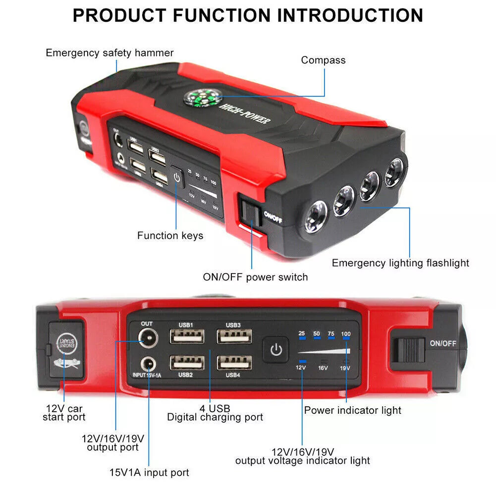 99800mAh Car Jump Starter Booster Jumper Box Power Bank Battery Charger Portable