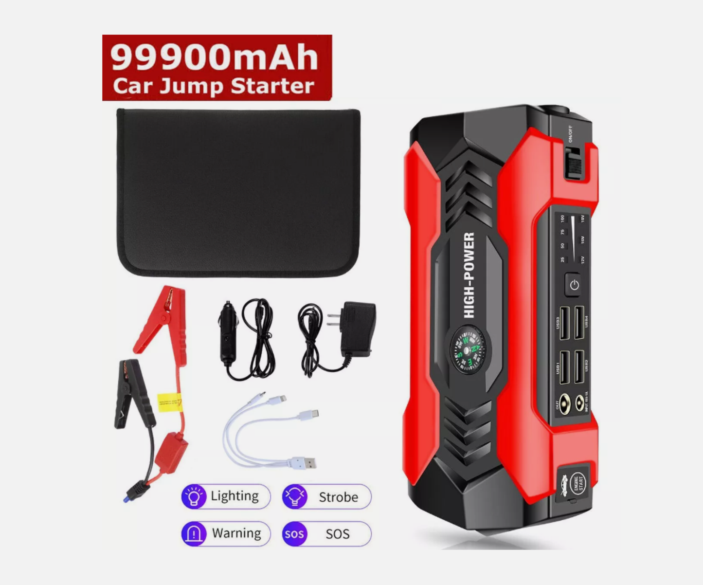 99800mAh Car Jump Starter Booster Jumper Box Power Bank Battery Charger Portable