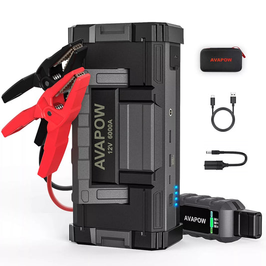 AVAPOW 6000A 24000mAh Car Battery Jump Starter 12V Dual USB Quick Charge and DC