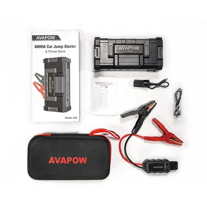 AVAPOW 6000A 24000mAh Car Battery Jump Starter 12V Dual USB Quick Charge and DC