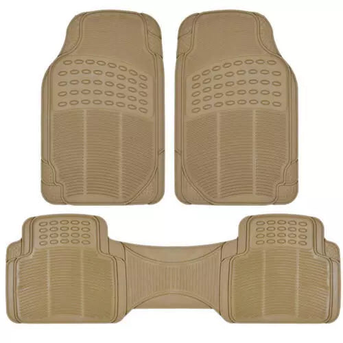 All-Weather Rubber Van SUV Floor Mat Trunk Cargo Liner 3 Row 5pc Full Set Beige