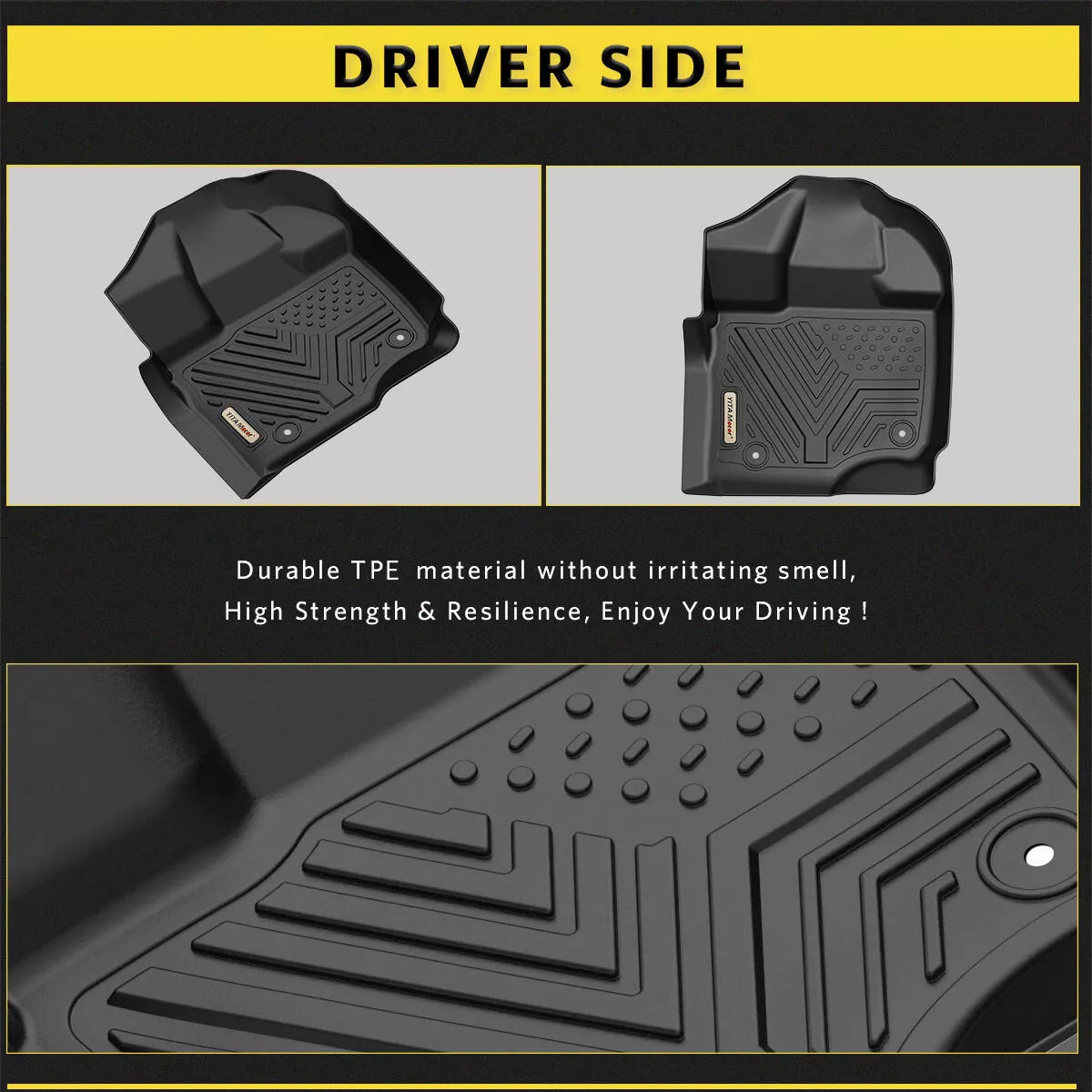 All Weather Floor Mats for 2015-2024 Ford F-150 Super Crew Cab Black TPE Liners