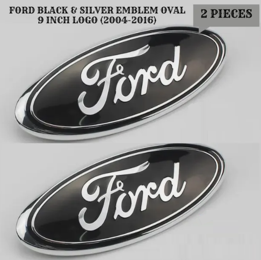 Black & Chrome 2005-2014 Ford F150 Front Grille/Tailgate 9 Inch Oval Emblem 2PC