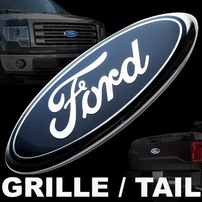 Blue & Chrome 2005-2014 Ford F150 Front Grille/Tailgate 9 Inch Oval Emblem 2-PC