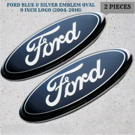 Blue & Chrome 2005-2014 Ford F150 Front Grille/Tailgate 9 Inch Oval Emblem 2-PC