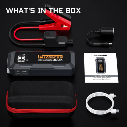 Car Jump Starter 5000A Booster Jumper Power Bank Battery Charger with 3 LCD Display