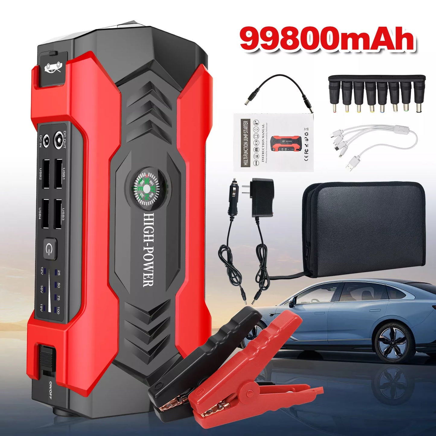 Car Jump Starter 99800mAh Booster Jumper Box Power Bank Battery Charger Portable