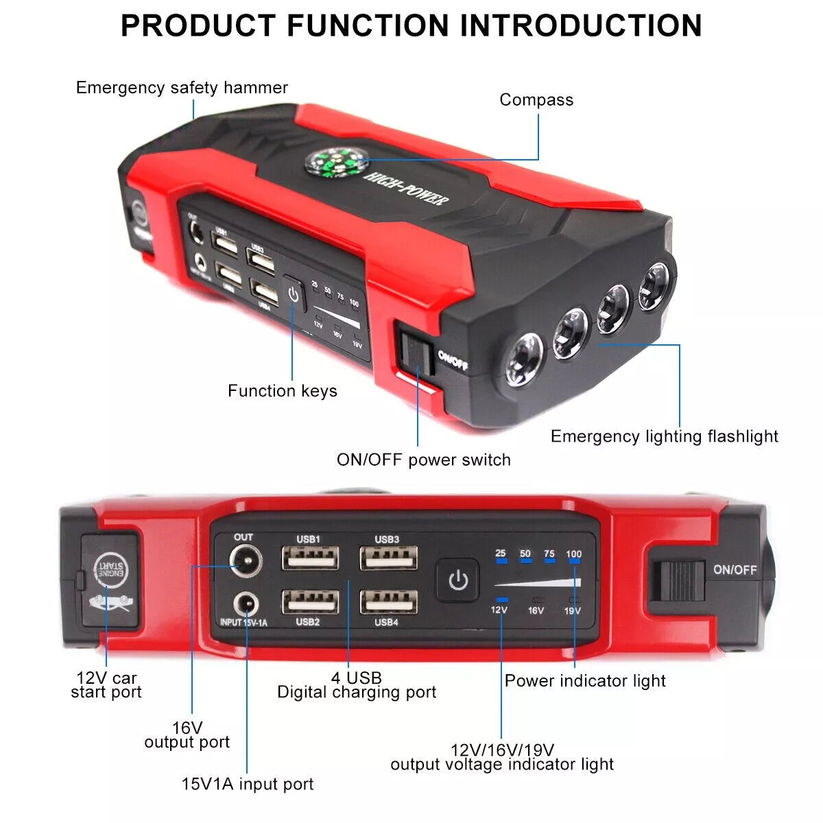 Car Jump Starter 99800mAh Booster Jumper Box Power Bank Battery Charger Portable