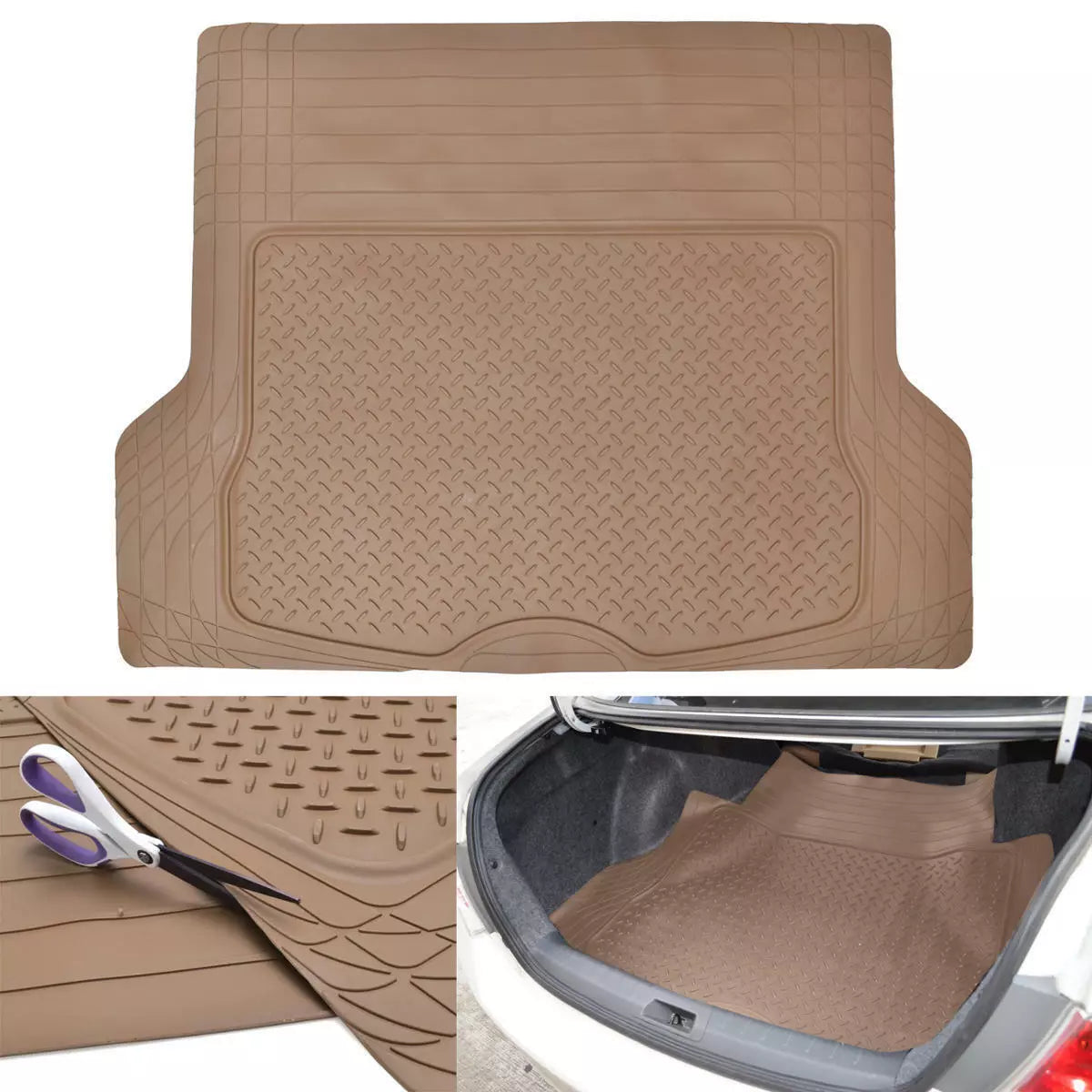 Cargo Trunk Floor Mat Liner for Car SUV Truck All-Weather Semi-Custom Fit Beige