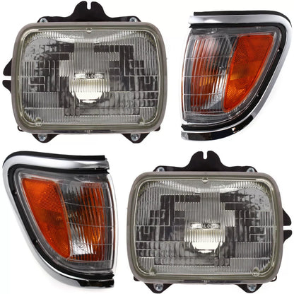 Fits 1995-1997 Toyota Tacoma 4WD: Set of Headlight and Corner Lights - Halogen, Includes Bulbs for Left and Right Sides