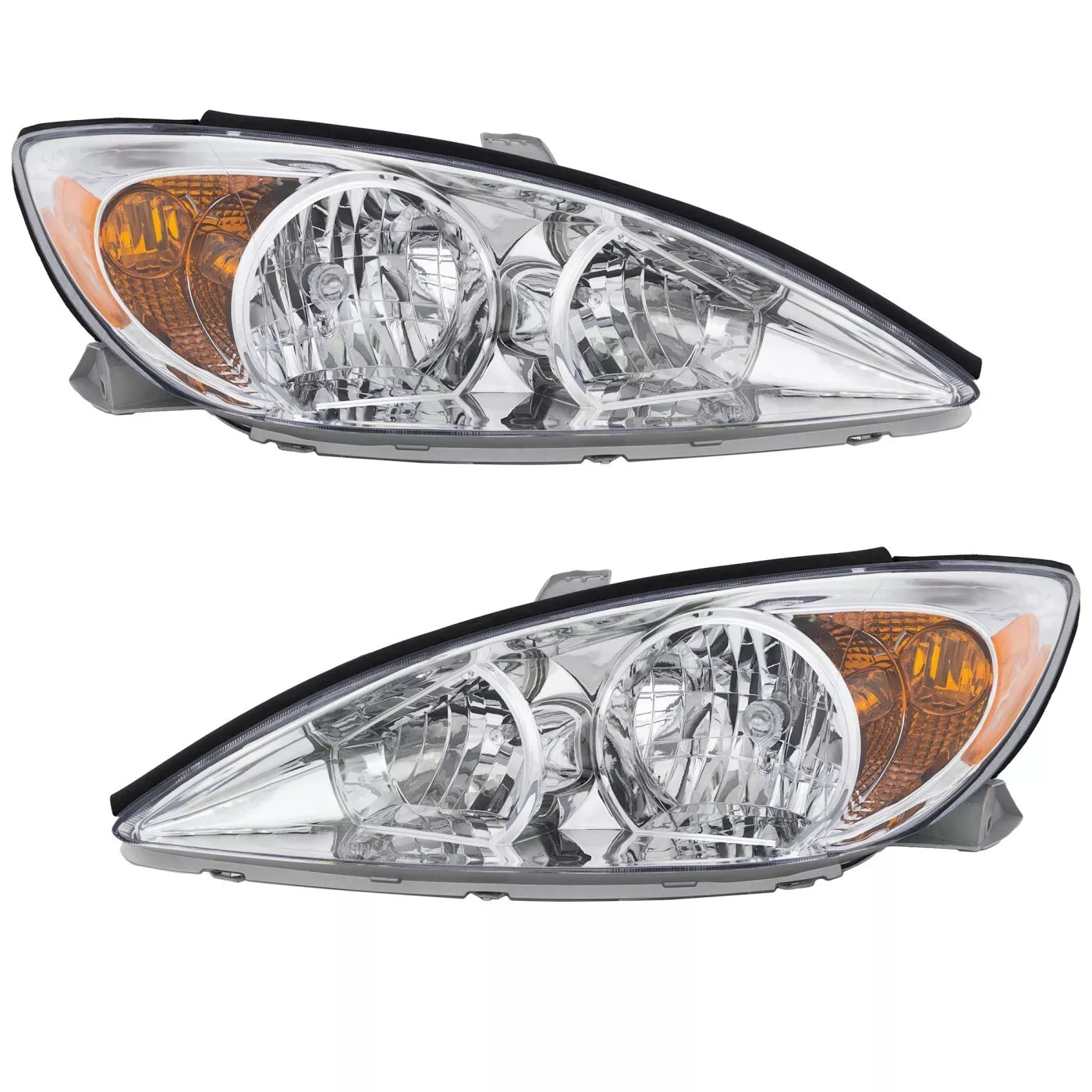 Fits 2002-2004 Toyota Camry Sedan Set Headlight Assembly - Left Right Side Halogen Chrome Housing