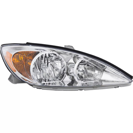 Fits 2002 2003 2004 Toyota Camry Sedan Headlight - Halogen Right Side Chrome Housing With Bulb