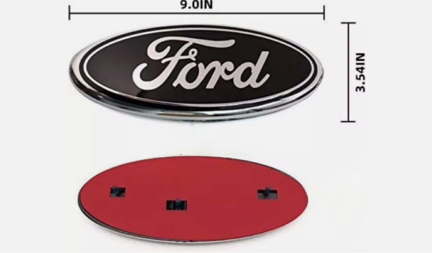 Ford Black & Silver Emblem Oval 9 Inch Logo Front Grille/Tailgate Badge 2004-2016