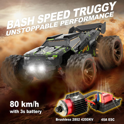GearUpZone 1/14 Scale Brushless RC Car for Adults – 50+ mph High-Speed 4x4 Off-Road Waterproof Truck, Electric Powered Extreme All-Terrain Truggy with 3S Battery for Snow & Sand