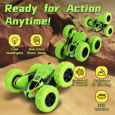 GearUpZone RC Stunt Car – Double-Sided Remote Control Vehicle with 360° Spins & Flips – Green