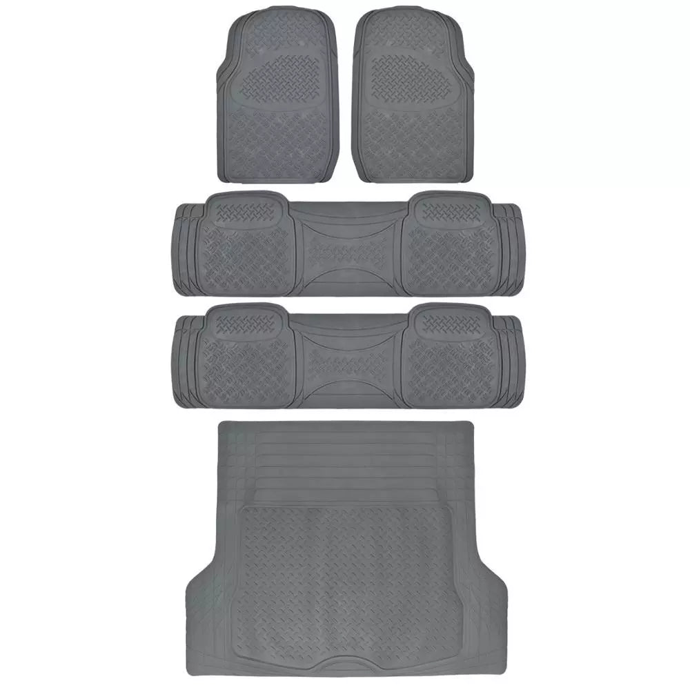 Heavy Duty Gear Rubber Floor Mats 2 Liners + Cargo Trunk Mat - Gray