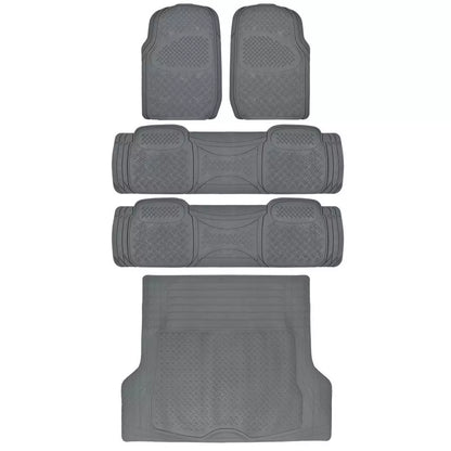 Heavy Duty Gear Rubber Floor Mats 2 Liners + Cargo Trunk Mat - Gray