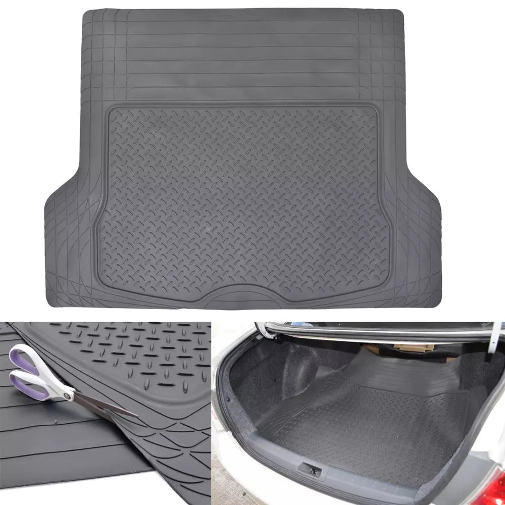 Heavy Duty Gear Rubber Floor Mats 2 Liners + Cargo Trunk Mat - Gray