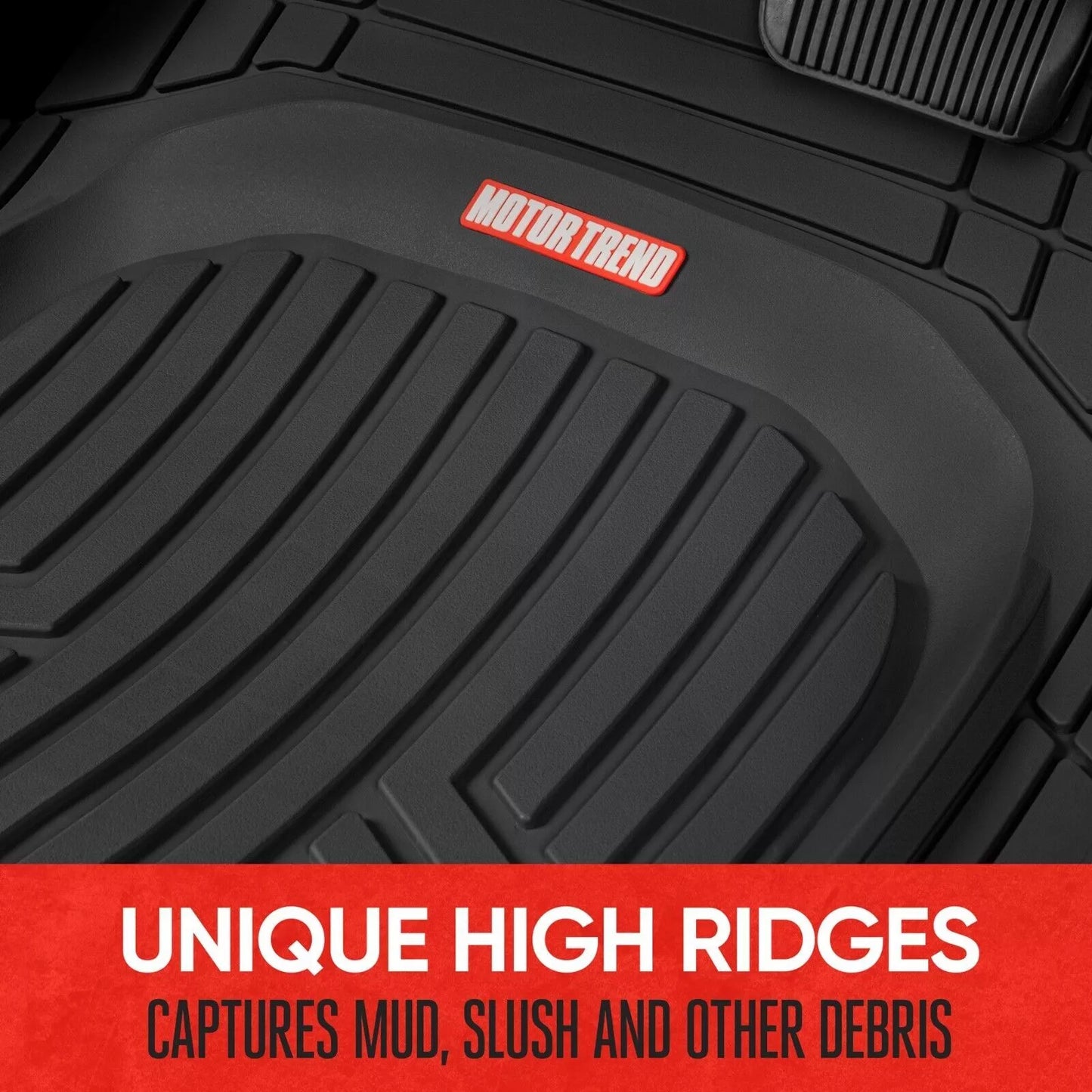 Motor Trend 3-Piece All-Weather Heavy Duty Rubber Car Floor Mats Black Accessories