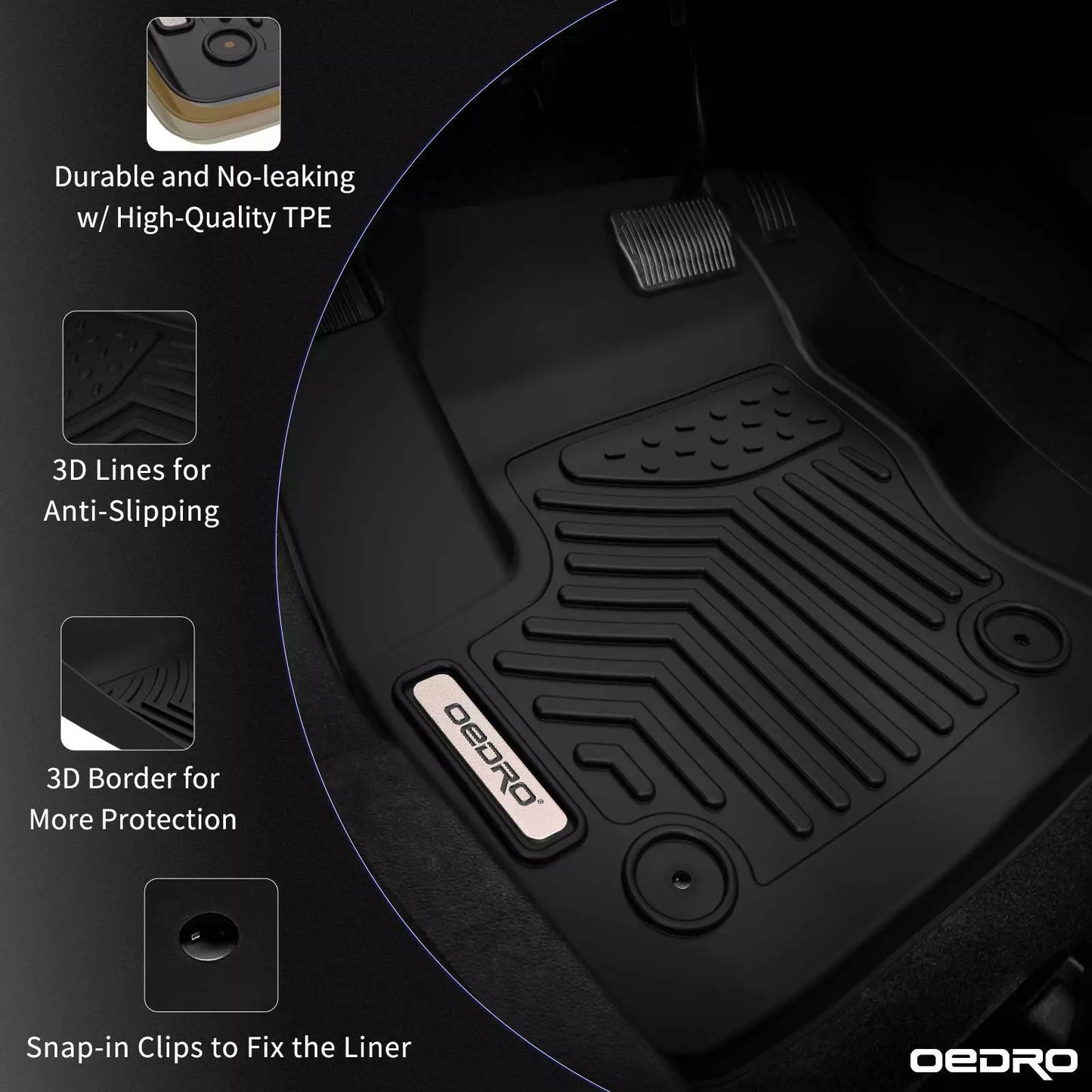 OEDRO 3D Molded TPE Floor Mat Liners for 2016-2022 Honda HR-V Black