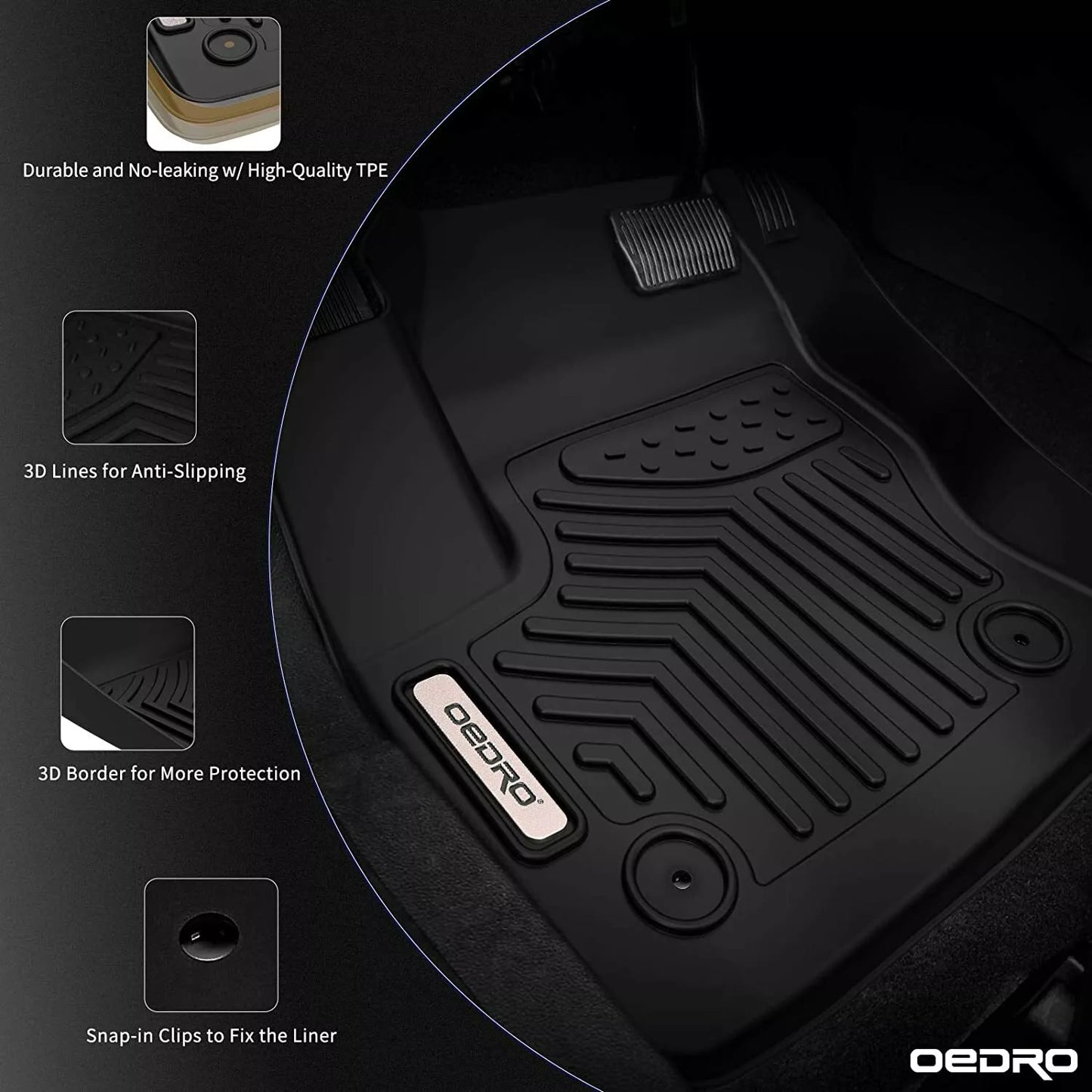 OEDRO TPE Floor Mat Liners for 2014-2018 Chevy Silverado/Sierra 1500 Double Cab