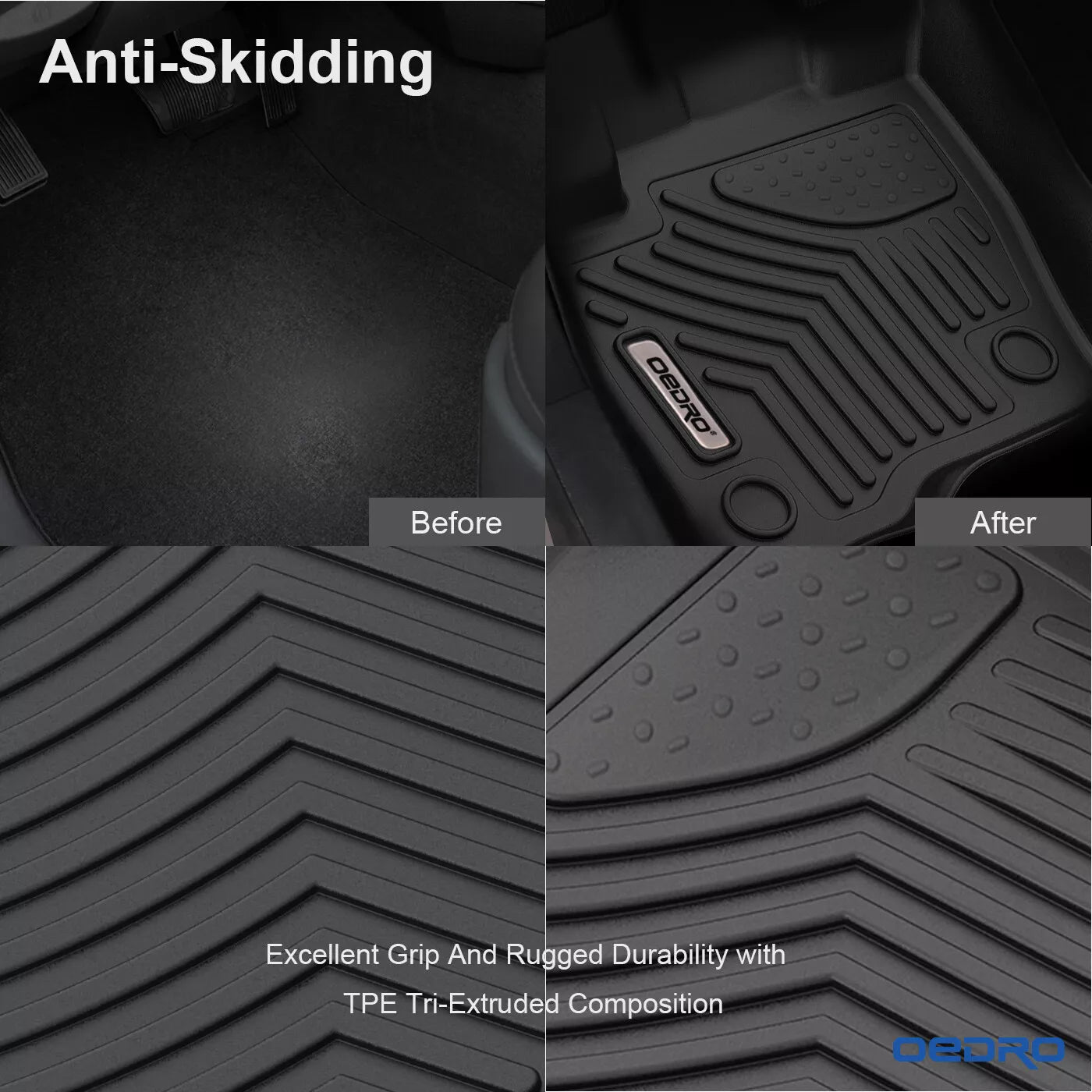 OEDRO Unique Black TPE Floor Mats Liners for 2015-2024 Ford Edge All-Weather