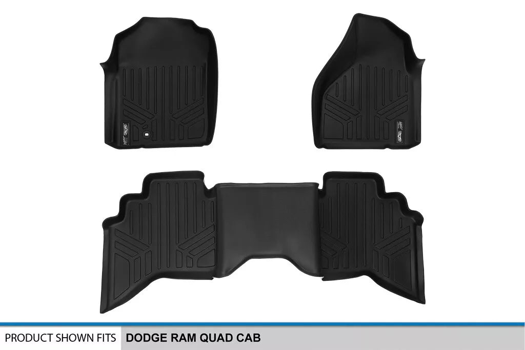 SMARTLINER Black Floor Mat Liner Set for 2002-2008 Ram 1500/2003-2009 Ram 2500/3500 Quad Cab