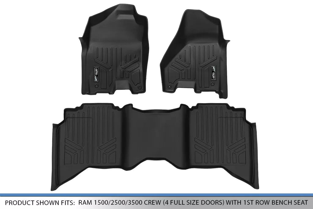 SMARTLINER Black Floor Mat Liner Set for 2012-2018 Ram 1500/2500/3500 Crew Cab