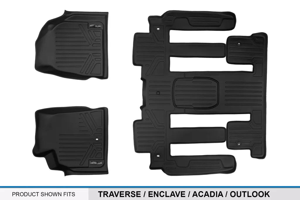 SMARTLINER Custom Fit 3-Row Floor Mats Set Black for Chevrolet Traverse, Buick Enclave, and GMC Acadia