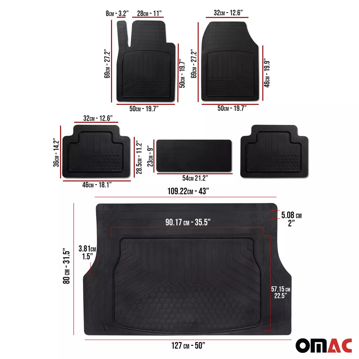 Semi-Custom Fit Floor Mats & Cargo Liner Waterproof for Jeep Rubber Black 6 Pcs