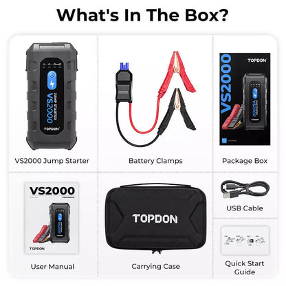 TOPDON 2000A Portable Car Jump Starter 12V Battery Booster Jumper Box Powerbank