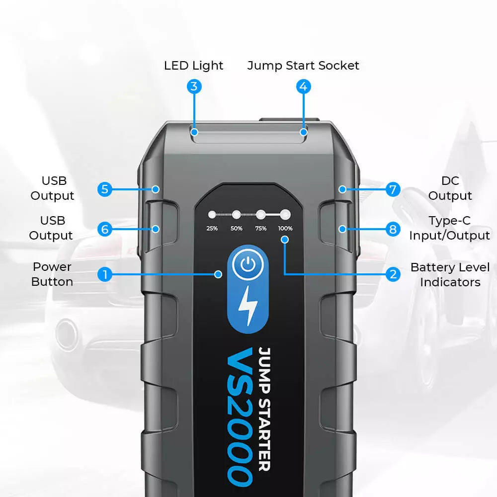 TOPDON 2000A Portable Car Jump Starter 12V Battery Booster Jumper Box Powerbank