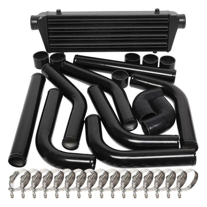 Universal 12-Piece 2.5" Coupler + Piping + Intercooler Kit + T-Bolt Clamps - Black