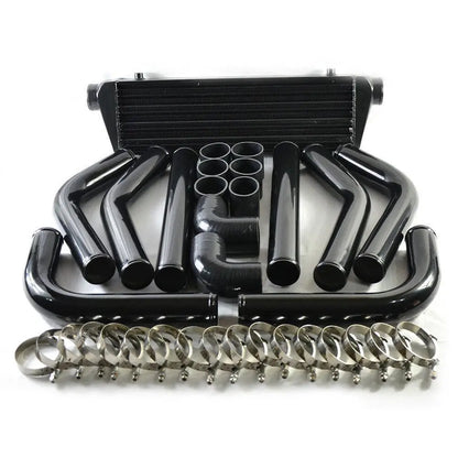 Universal 12-Piece 2.5" Coupler + Piping + Intercooler Kit + T-Bolt Clamps - Black